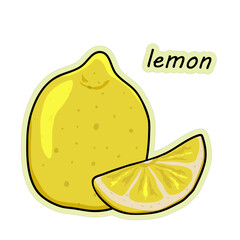 Lemon is a citrus fruit. Hand drawn lemon sticker, doodle style vector illustration.