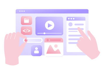 Web development. programming languages. css, html, it, ui. programmer cartoon character developing website, coding. flat vector illustration banner for website