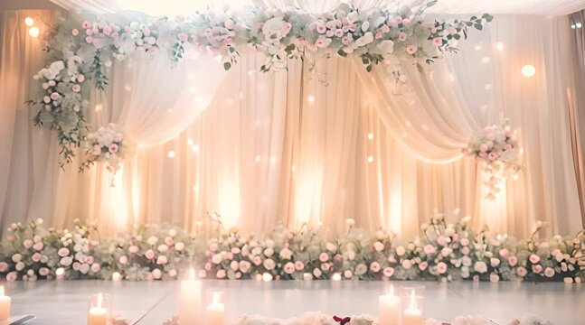 Aesthetic wedding stage decoration with beautiful flowers