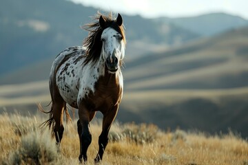 Elusive Riderless mustang horse. Freedom wild equestrian beautiful horse. Generate ai - obrazy, fototapety, plakaty