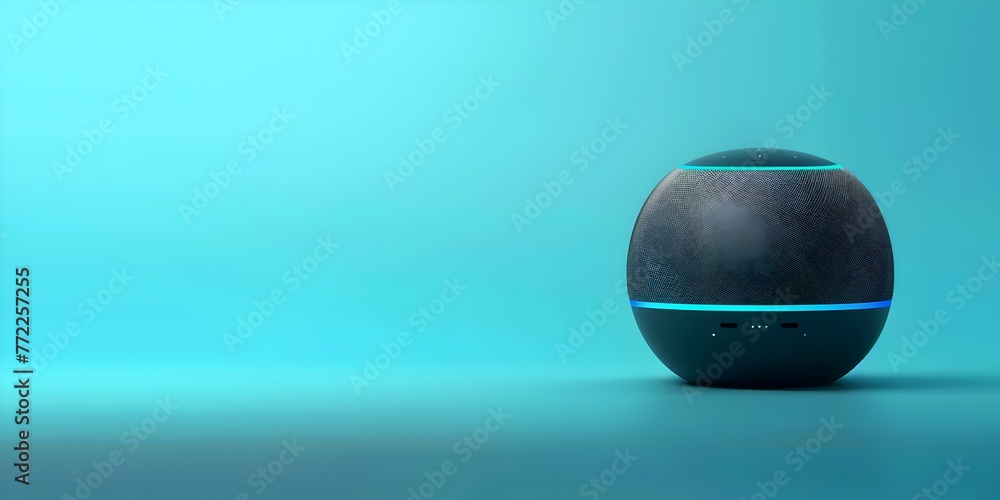 Poster smart speaker character voicing the future with sound of the smart on isolated background with copy 