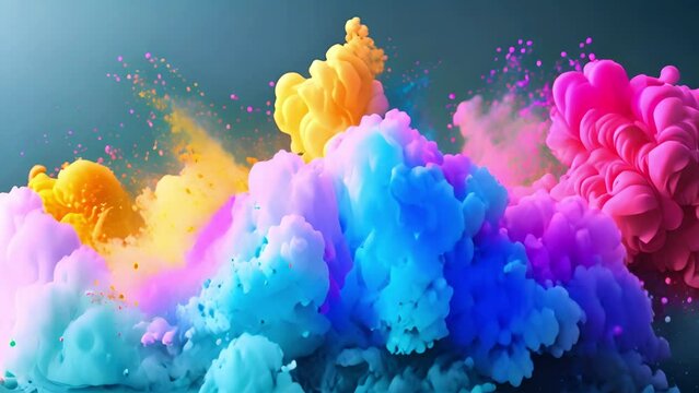 Various pastel colors powder explosion. Pink,blue,purple green colored powder exploding towards camera in close up and super slow-motion, Light pastel background changing colors effect 4k video beauty