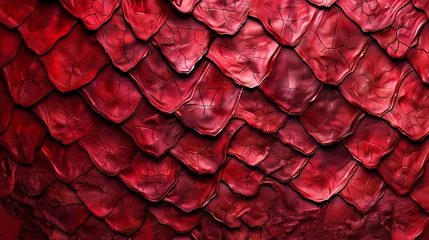 Fotobehang Closeup of red dragon scales skin texture abstract background. Cool abstract pattern banner design for decoration © Graphic Studio