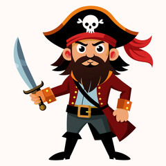 Swashbuckling Pirate: Vector Silhouette with Sword