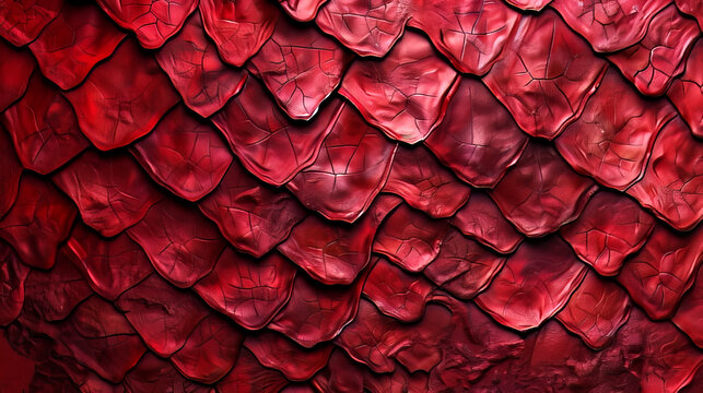Closeup of red dragon scales skin texture abstract background. Cool abstract pattern banner design for decoration