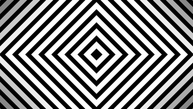 Endless spiral animation, hypnosis visualization diamond looping abstract background black and white seamlessly looping diamond square shape abstract background black and white background