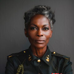Woman in a military uniform with the word  - obrazy, fototapety, plakaty