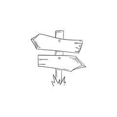 Hand drawn illustration of doodle wood road signs and arrows