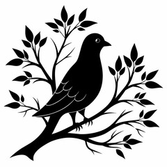 tree with birds vector silhouette 