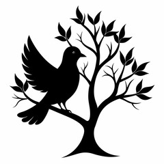 tree with birds vector silhouette 