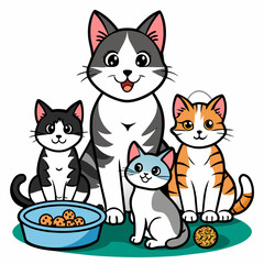 Feline Gathering: Vector Illustration of Cats Sitting Together