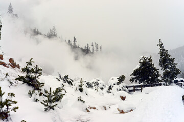Winter Snowing Geothermal Pool Yellowstone