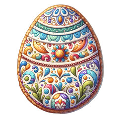 A colorful egg with a flower design on it. The egg is decorated with a variety of colors and patterns, making it look like a piece of art. The egg is placed on a white background