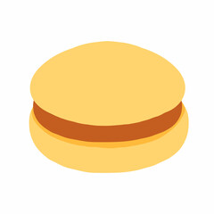 Hamburger icon in cartoon flat style. Simple bun, one cutlet. Vector illustration isolated on white background. For menu, poster, infographic, restaurant.
