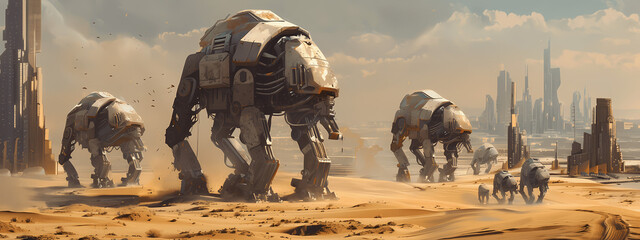 Mechanical Mirage: Giants of the Dunes - obrazy, fototapety, plakaty