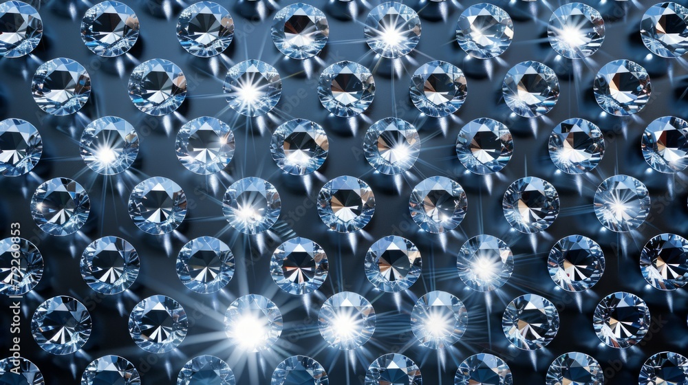Poster close-up of a dazzling diamond-patterned background illuminated by a bright light, creating a mesmer