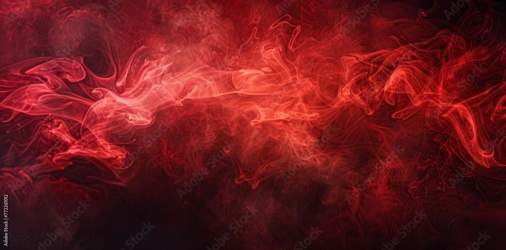Poster vivid red backdrop filled with billowing smoke and flickering flames, creating a captivating and dyn