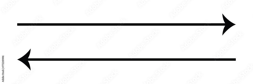 Poster double arrow sign. horizontal long straight arrow with two left and right pointers. black width symb