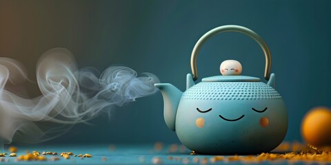 Warm and Tranquil Teapot Warmer Embracing the Essence of Peaceful Contemplation on a Minimalist Background with Ample Copy Space - obrazy, fototapety, plakaty