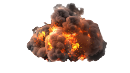 large fireball with smoke, png, isolated