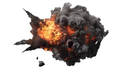 large fireball with smoke, png, isolated