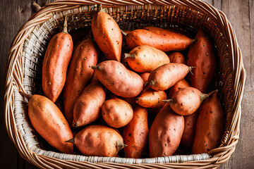 Sweet potatoes are in the basket