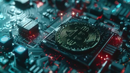 Fototapeta premium Wide banner featuring cold storage hardware wallet for digital assets, showcasing digital finance.