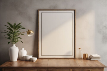 Fototapeta na wymiar A blank photo frame on a painted wall for mockup design