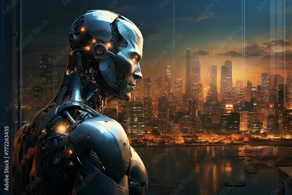 Poster technical robot engineer. future iot industry. generate ai