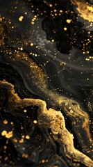 Elegant Fusion: An enchanting scene featuring a gold and black painting with scattered golden specks, a harmonious blend of sophistication and allure