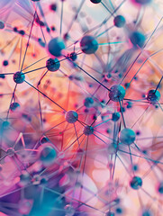 Watercolor visualization of a blockchain network, vibrant nodes connecting across a digital landscape