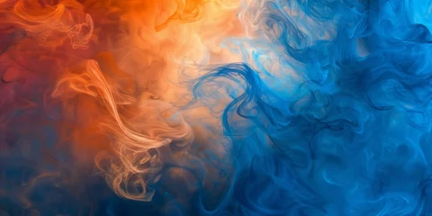 Poster Ethereal Fusion: A vibrant artwork showcasing a captivating swirl of blue and orange, an ethereal blend of contrasting tones © Irfanan