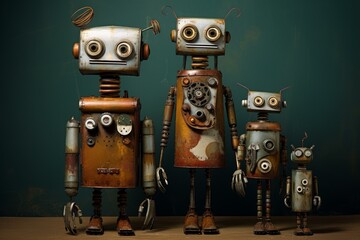 Autonomous Robot family creative. Party team. Generate Ai