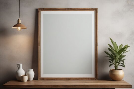 A blank photo frame on a painted wall for mockup design