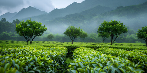 Longjing Osmanthus Tea tree natural tree green plant. generative ai 
