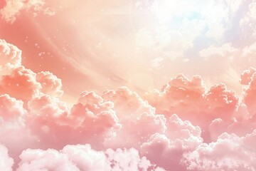 Rosy horizon: An enchanting artwork depicting a serene pink sky with billowing clouds, a sight to...