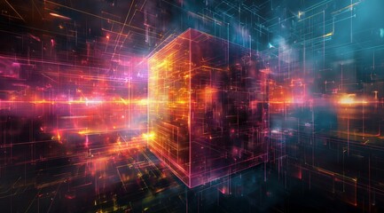 Obraz premium Futuristic Digital Core with Neon Circuitry and Luminous Data Flows.