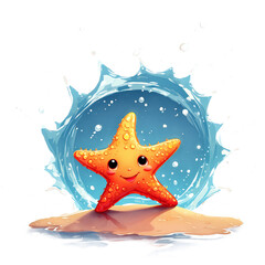 Obraz na płótnie Canvas Cute Sea Starfish Watercolor Clipart