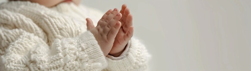 Baby hands first clap, closeup, photorealistic depiction, white backdrop ,ultra HD,clean sharp