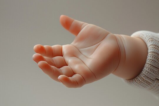 Babys hand exploring textures, closeup, photorealistic image, white background ,3DCG,high resulution