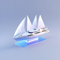 Glossy stylized glass icon of yacht, luxury, lifestyle, ship, boat, sailing, vessel, sea, nautical, ocean, recreation, rich, tycoon