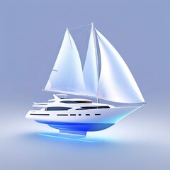 Glossy stylized glass icon of yacht, luxury, lifestyle, ship, boat, sailing, vessel, sea, nautical, ocean, recreation, rich, tycoon