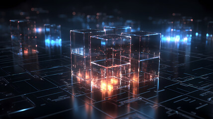 Abstract three-dimensional cube, blockchain technology concept