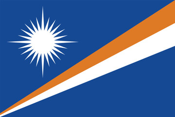 Flag of the Marshall Islands. A blue flag with two diagonal rays and a star. State symbol of the Republic of the Marshall Islands.