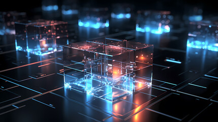 Abstract three-dimensional cube, blockchain technology concept