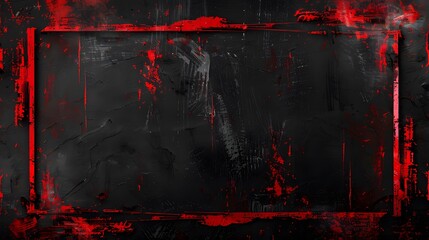 Dynamic red grunge frame on isolated black canvas, black wall with striking red paint strokes