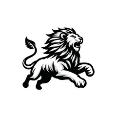 Vector logo of a running lion. black and white illustration of a charging big cat.