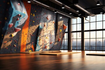 Intriguing Rock climbing gym mockup. Safety sport. Generate Ai - obrazy, fototapety, plakaty