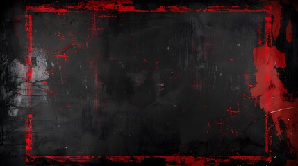 Vibrant red grunge frame on black background for copyspace, bold red paint strokes on black wall