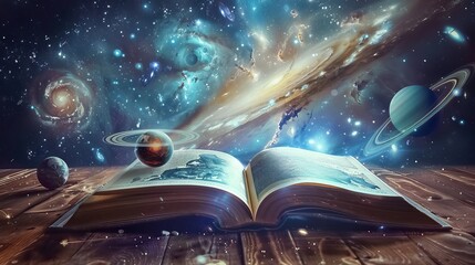 Unveiling the Secrets of the Universe: Discover the mysteries of planets and galaxies within an enchanted book.